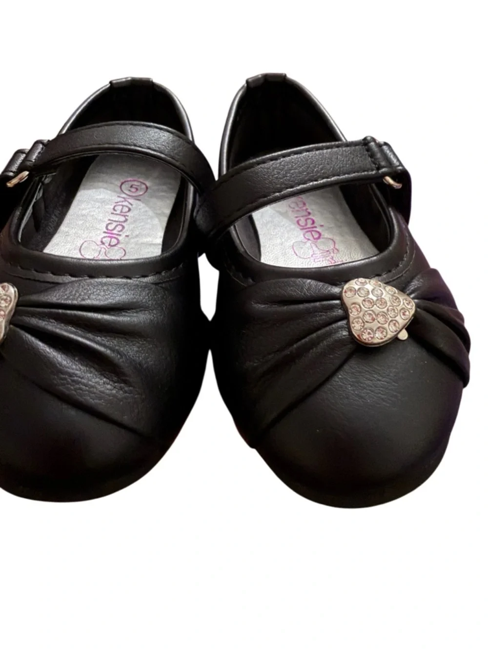 Kensie Girl Black Mary Jane Shoes with Rhinestone Heart Accent